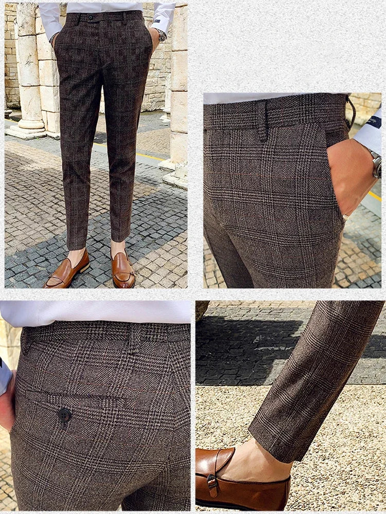 Classic Plaid and Striped Fashion Men's  Business Pants