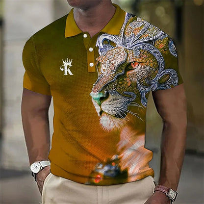 Animal Men'S Polo Shirt, 3d Lion Printing