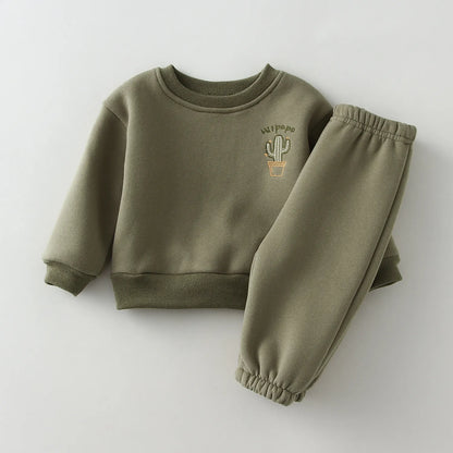 2Pcs  Embroidery Thicken Fleece Warm Sweatshirt