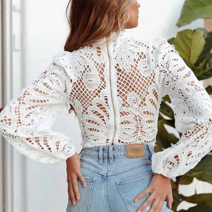 Casual Crochet Hollow Out Cropped  Shirt