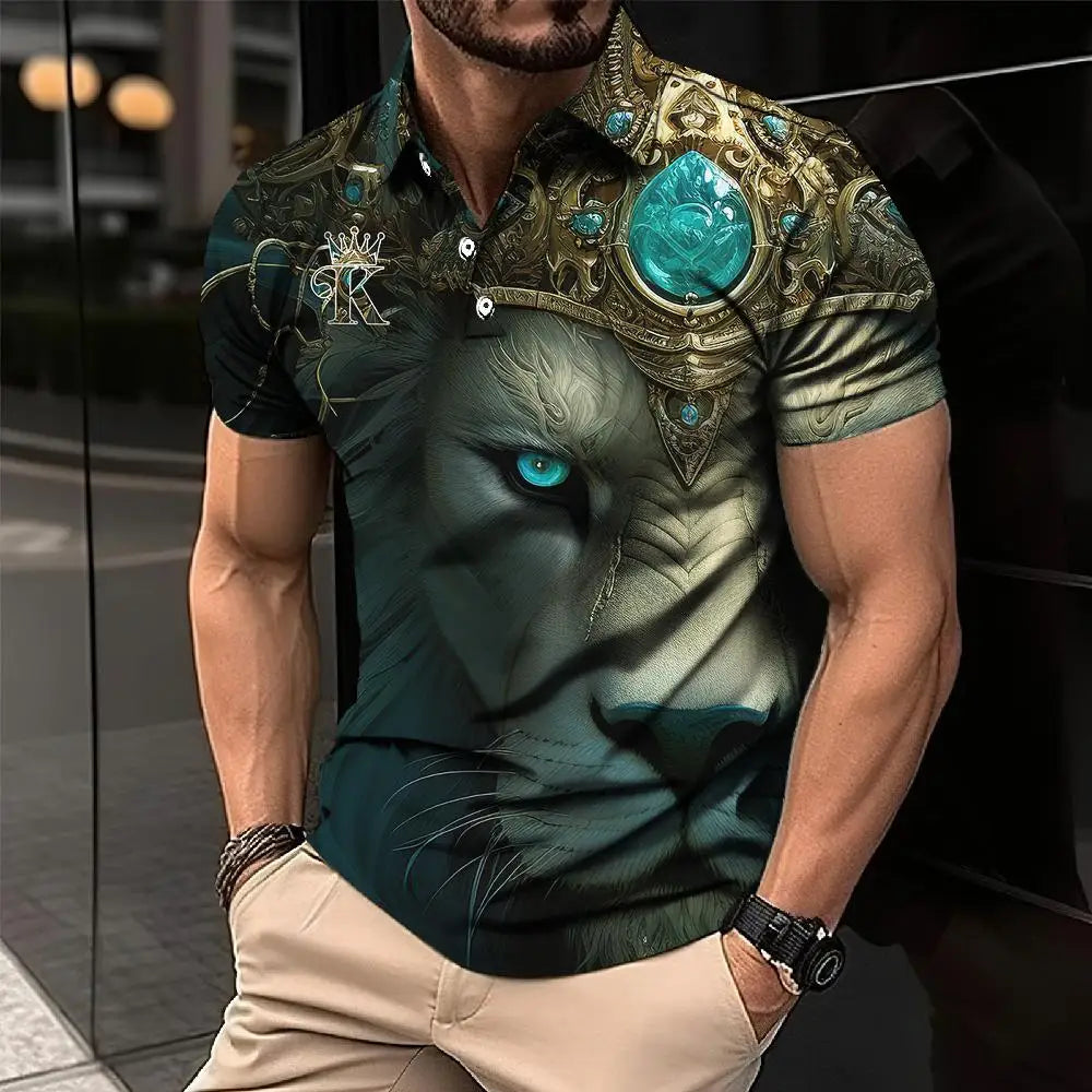 Animal Men'S Polo Shirt, 3d Lion Printing