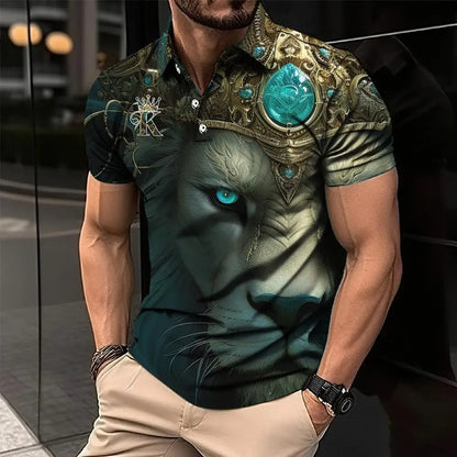 Animal Men'S Polo Shirt, 3d Lion Printing