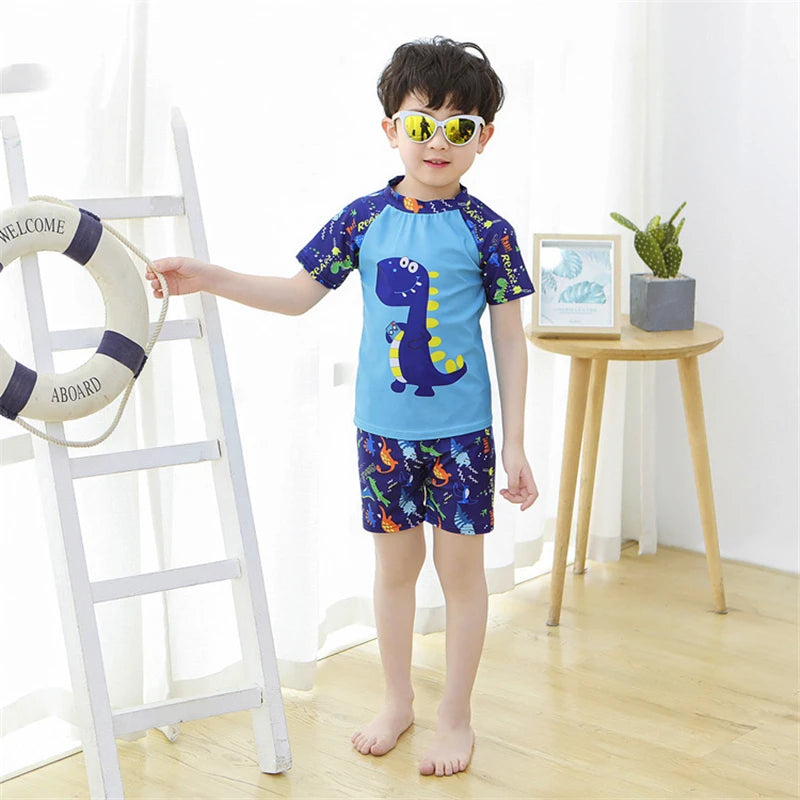 3Pcs Set Cartoon Print Kids Boys Swimwear