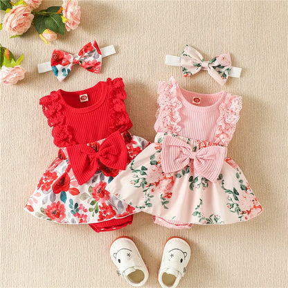 2pcs Infant Baby Girls Romper Dress