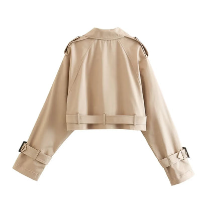 Khaki Cropped Trench Long Sleeves