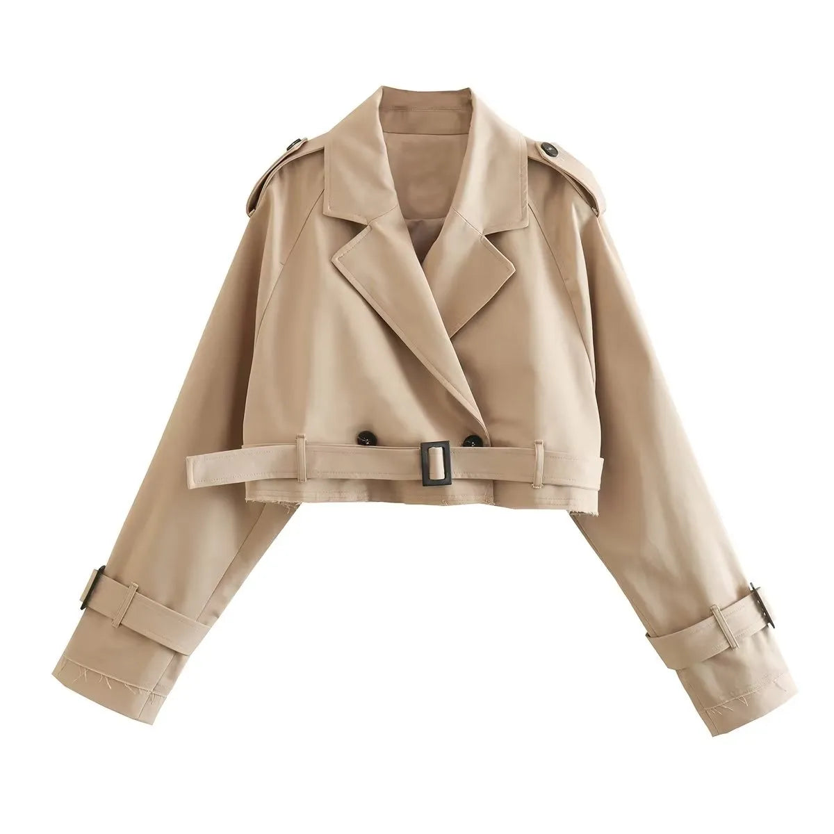 Khaki Cropped Trench Long Sleeves