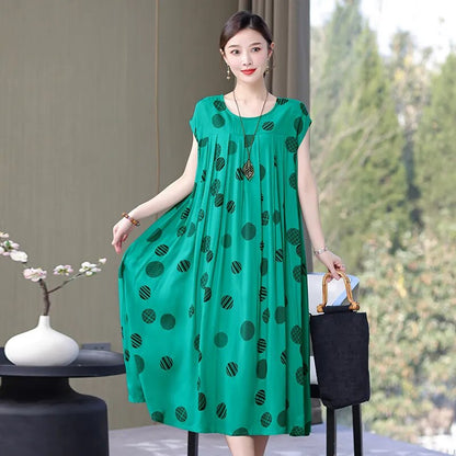 Print Loose O-Neck Cotton Dresses