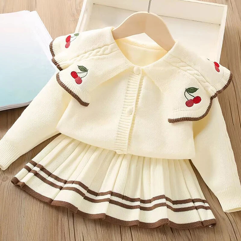 Girls' long sleeve knitting  Top + skirt two piece set