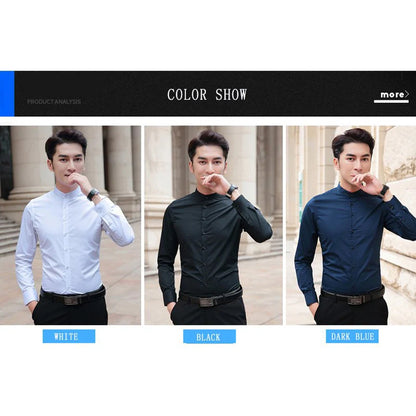Long Sleeve Stand Collar Cotton Male Shirt