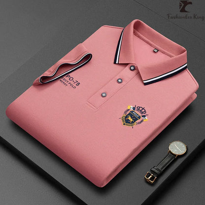 Luxury Embroidered Cotton Lapel Collar Short Sleeves Polo