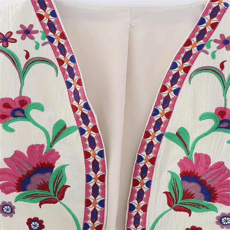 Vintage Floral Embroidered Open WaistCoat
