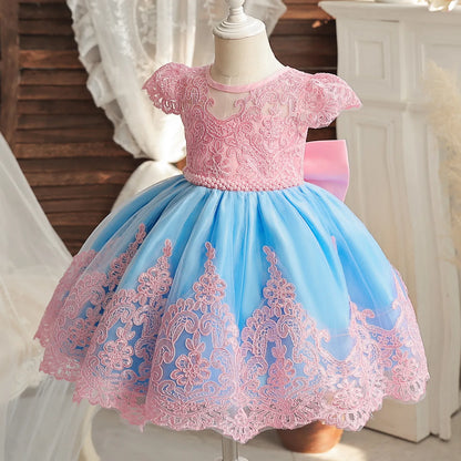 Embroidery Floral Bow Tutu Gown