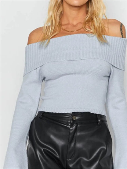 Slash Neck Knitted Sweaters