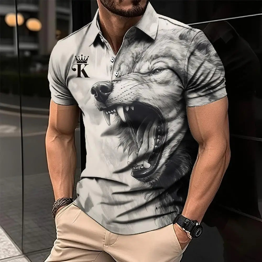 Animal Men'S Polo Shirt, 3d Lion Printing