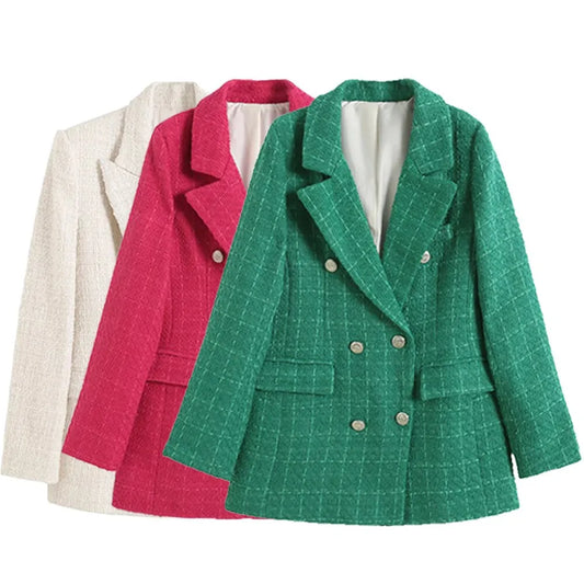 Double Breasted Houndstooth Blazer Coat