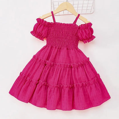 Sleeve Splicing Cake Skirt For Kids 1 to 8 Years Old