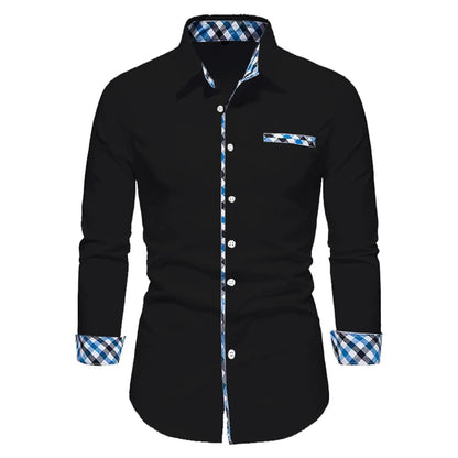 Casual Solid Color Spliced Long Sleeve Shirt