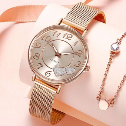 Rose Gold Heart Dial Watch