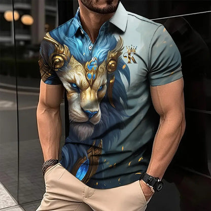 Animal Men'S Polo Shirt, 3d Lion Printing