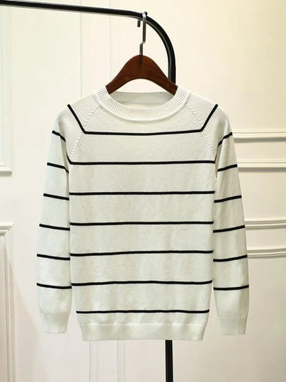 Stripe Long Sleeve Black Knitted Tshirt