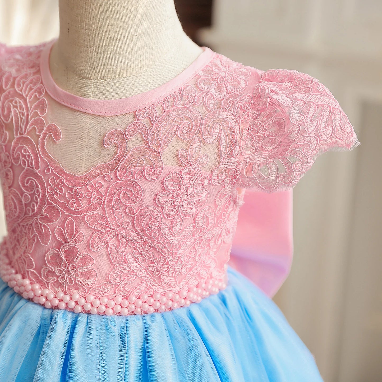 Embroidery Floral Bow Tutu Gown