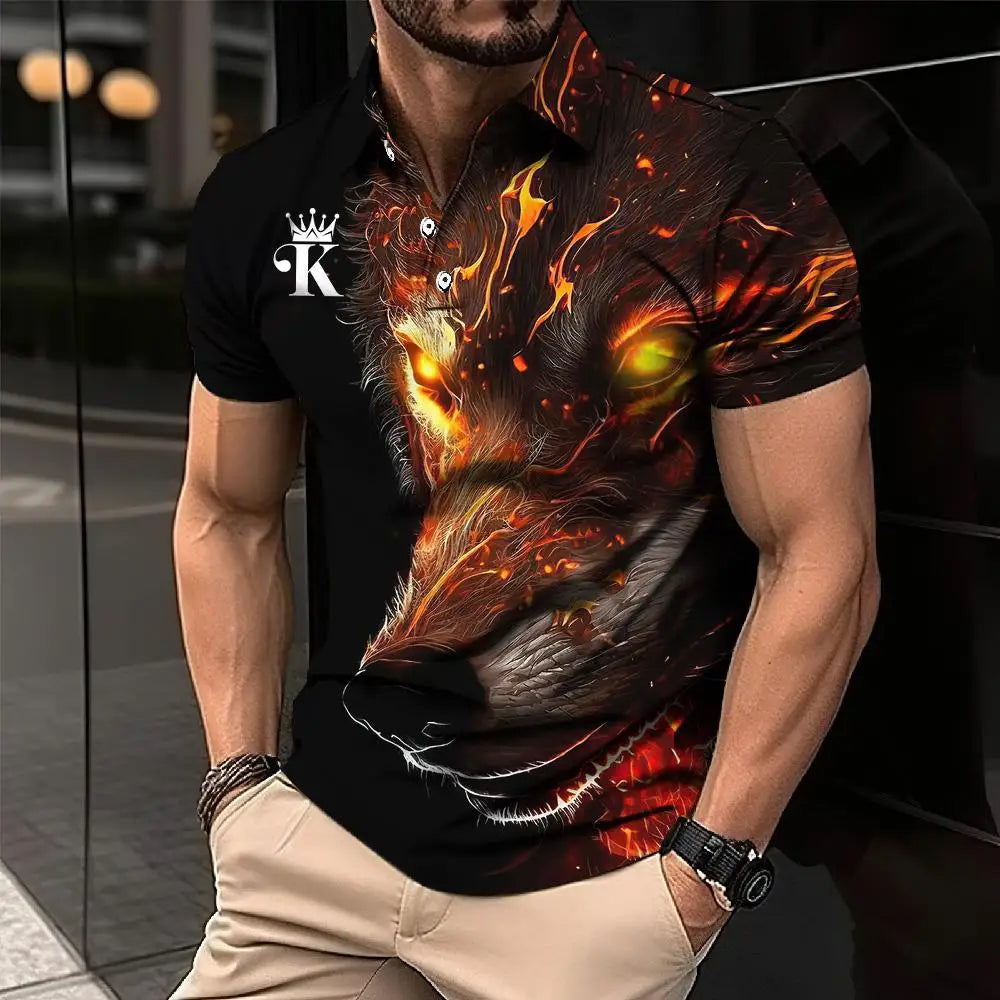 Animal Men'S Polo Shirt, 3d Lion Printing