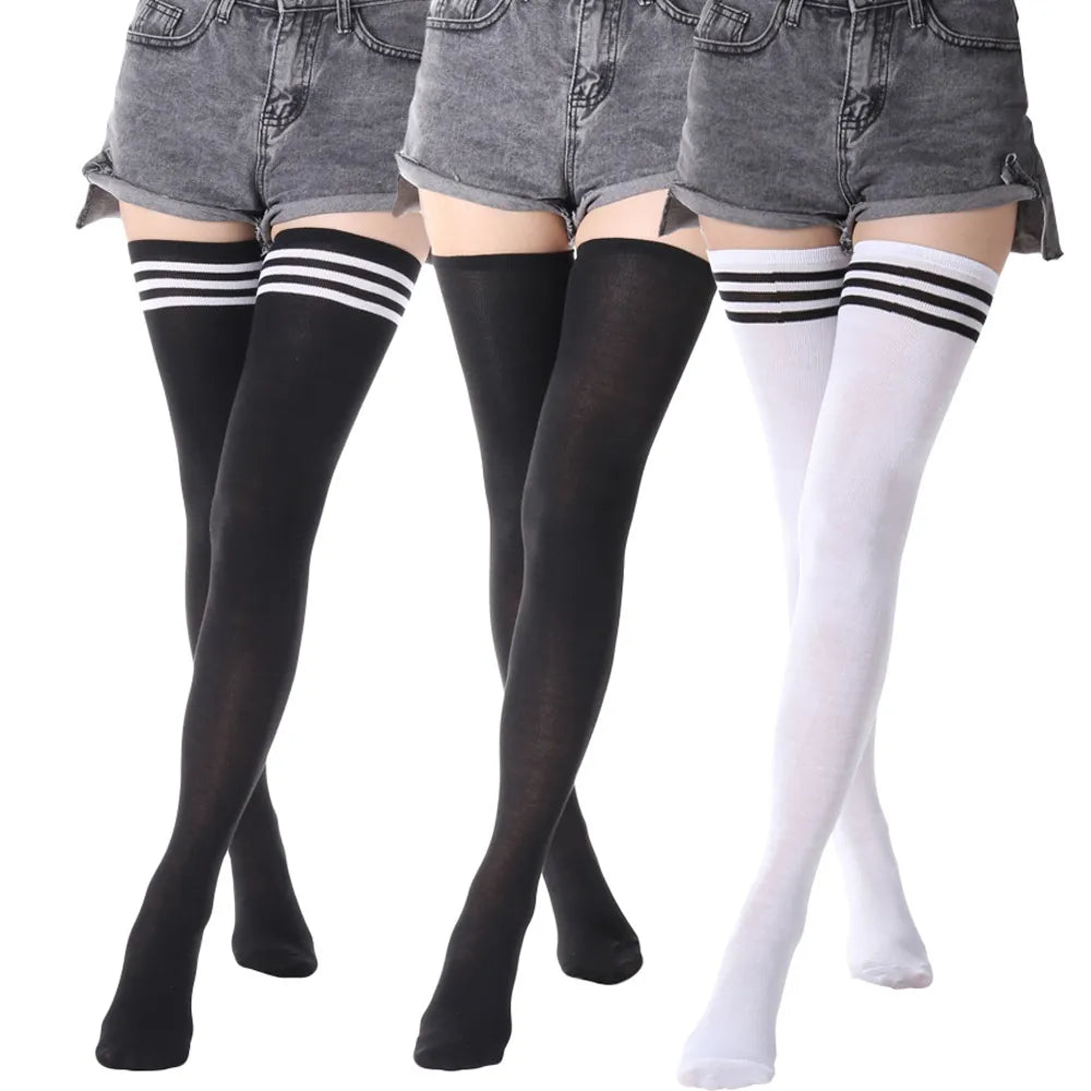 Black White Striped Long Socks