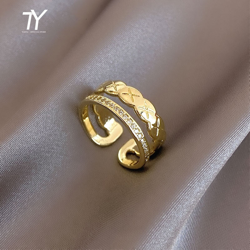 Zircon Gold Color Double Ring