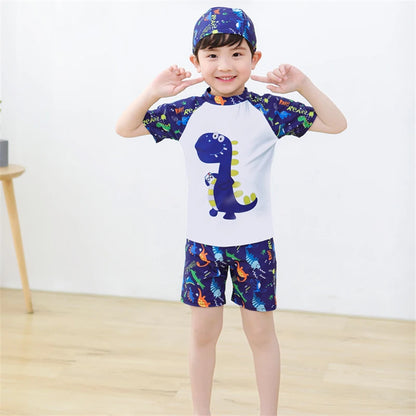 3Pcs Set Cartoon Print Kids Boys Swimwear