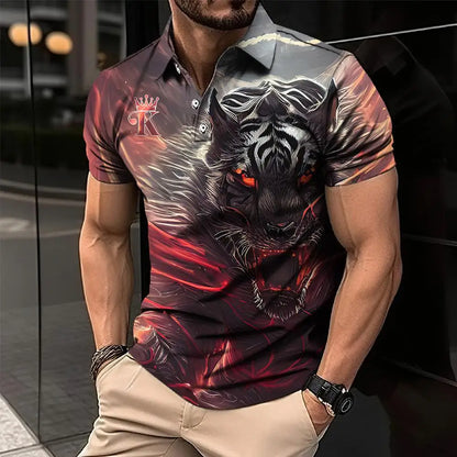 Animal Men'S Polo Shirt, 3d Lion Printing