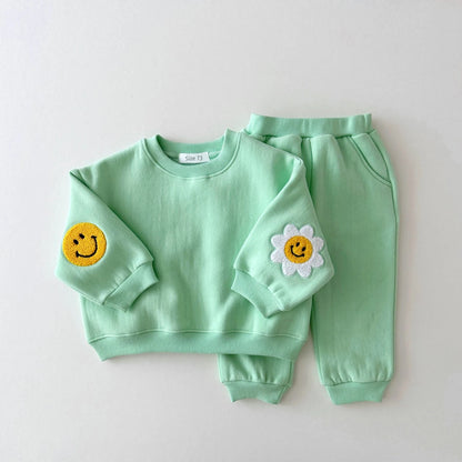 Embroidery Thicken Fleece Sweatshirt + Pant Baby Boy Tracksuit