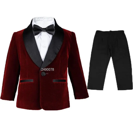 Boys Velvet Jacket Pants Suit