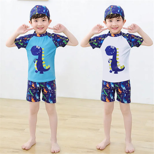 3Pcs Set Cartoon Print Kids Boys Swimwear