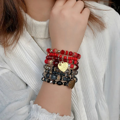 4pcs/set Boho Heart Bracelet Resin Beads