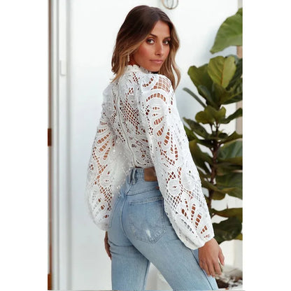 Casual Crochet Hollow Out Cropped  Shirt