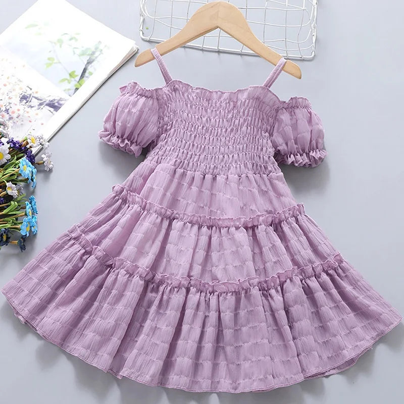 Sleeve Splicing Cake Skirt For Kids 1 to 8 Years Old