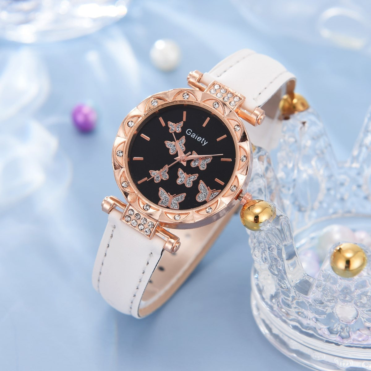 Butterfly Leather Strap  WristWatch