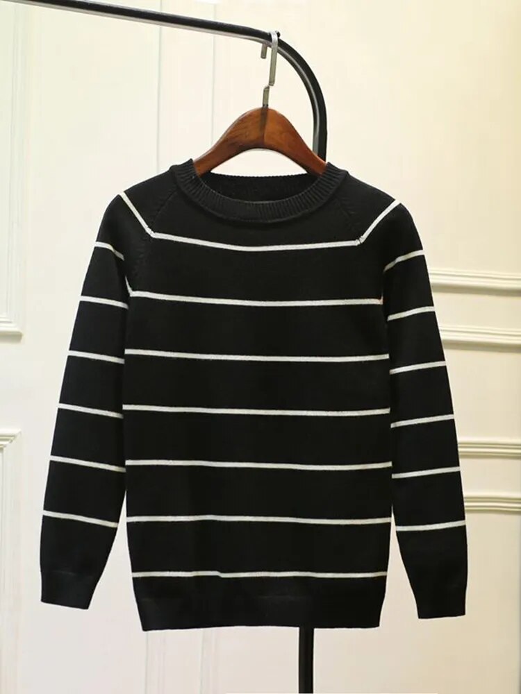 Stripe Long Sleeve Black Knitted Tshirt