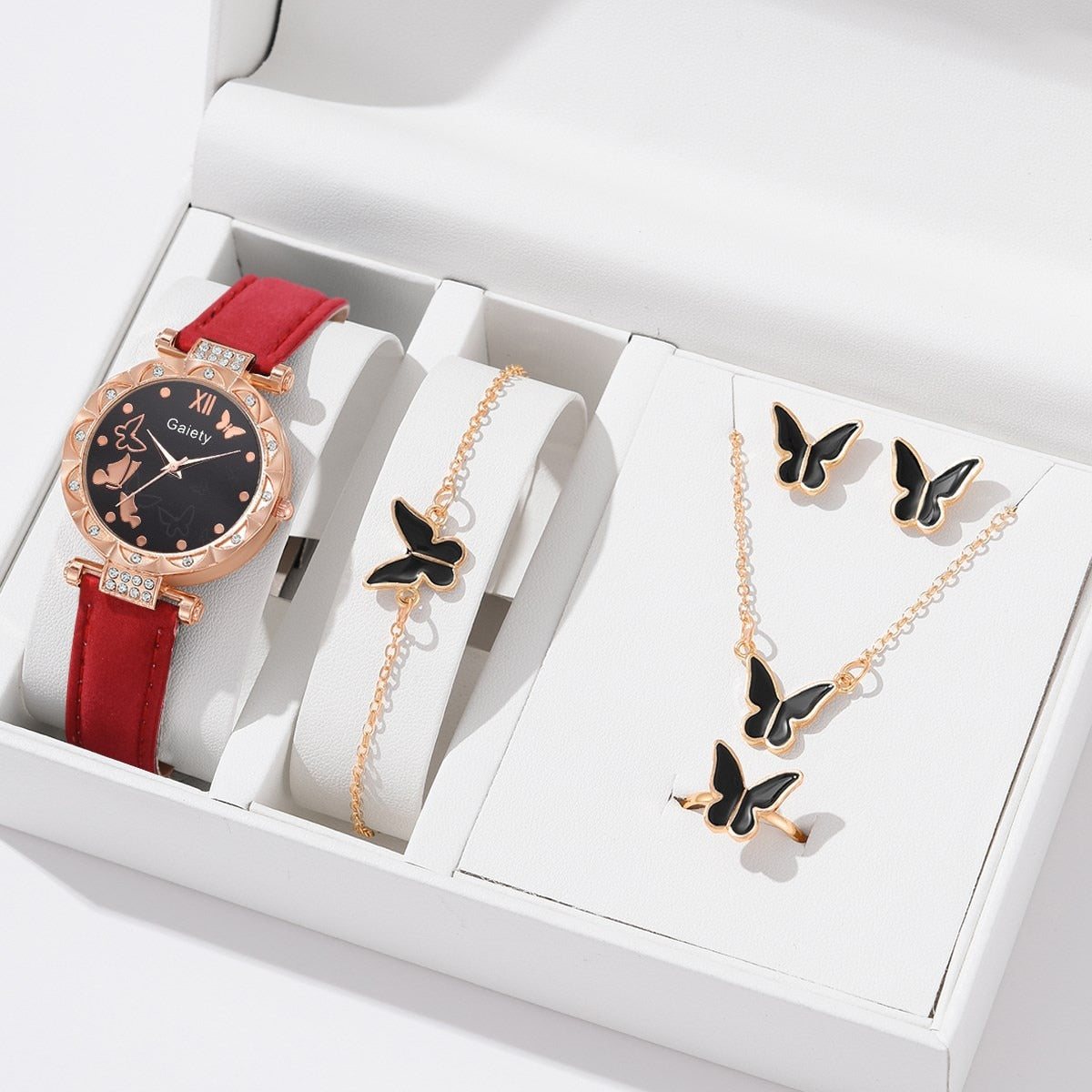 Butterfly Leather Strap  WristWatch