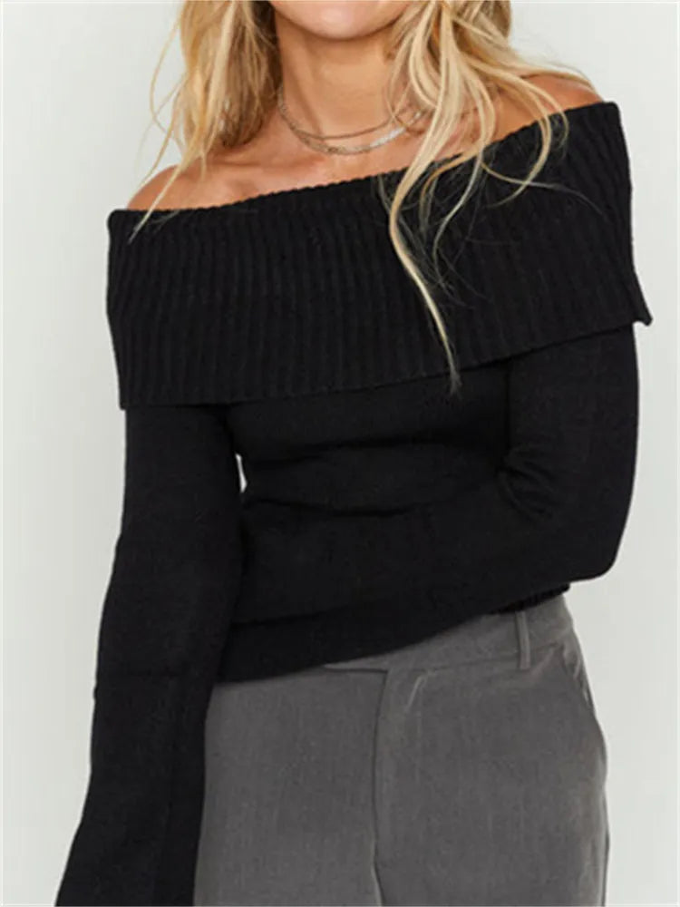 Slash Neck Knitted Sweaters
