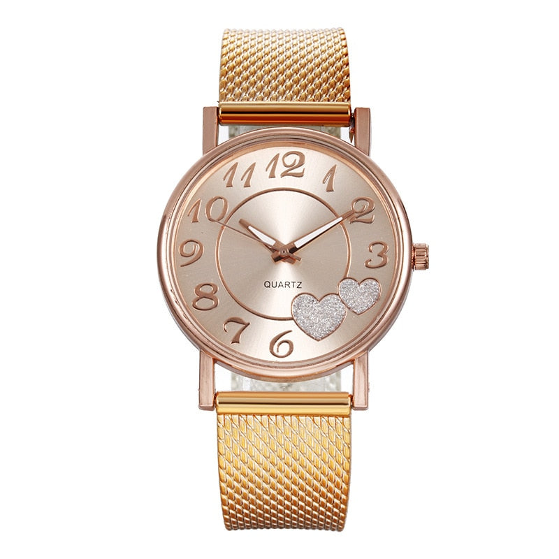 Rose Gold Heart Dial Watch