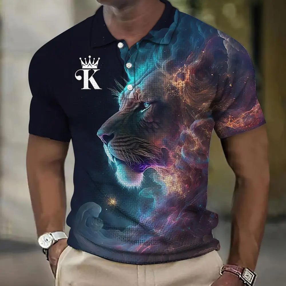 Animal Men'S Polo Shirt, 3d Lion Printing