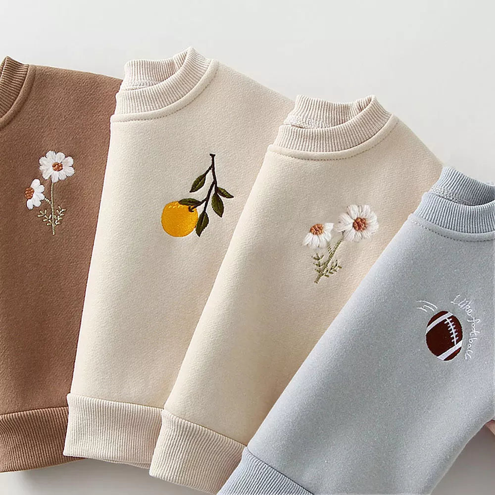 2Pcs  Embroidery Thicken Fleece Warm Sweatshirt