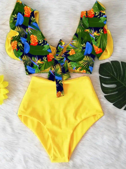 Floral Ruffled Hem Bikini Set