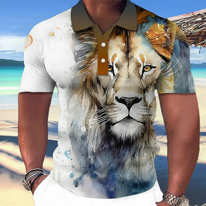 Animal Men'S Polo Shirt, 3d Lion Printing