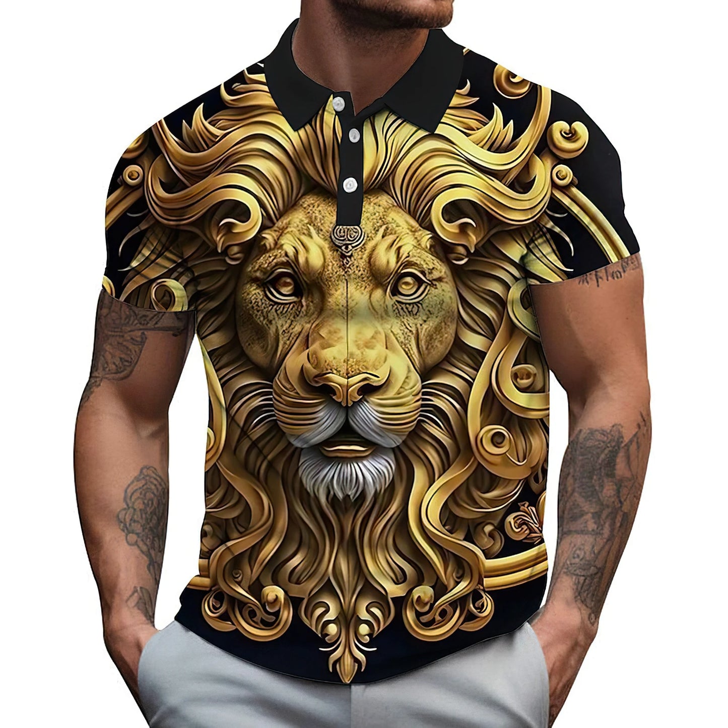 Animal Men'S Polo Shirt, 3d Lion Printing