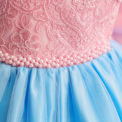 Embroidery Floral Bow Tutu Gown