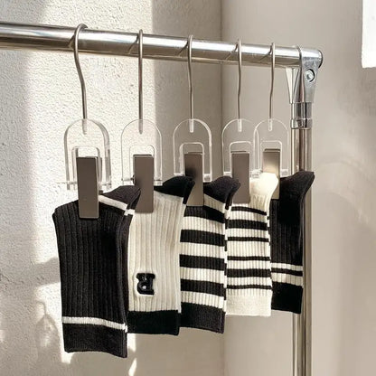 Casual Black White Striped Pile Socks