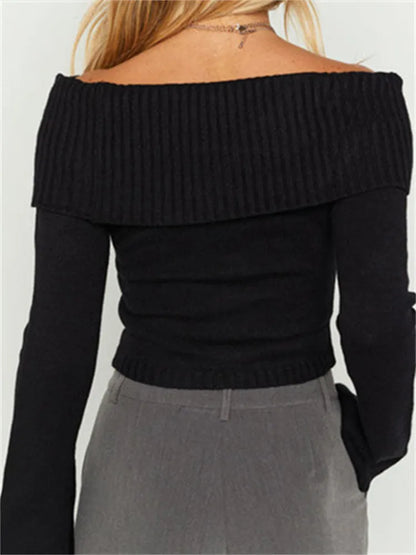 Slash Neck Knitted Sweaters