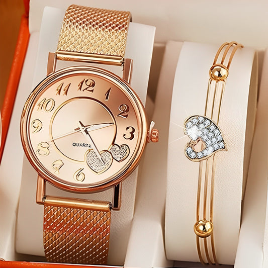 Rose Gold Heart Dial Watch